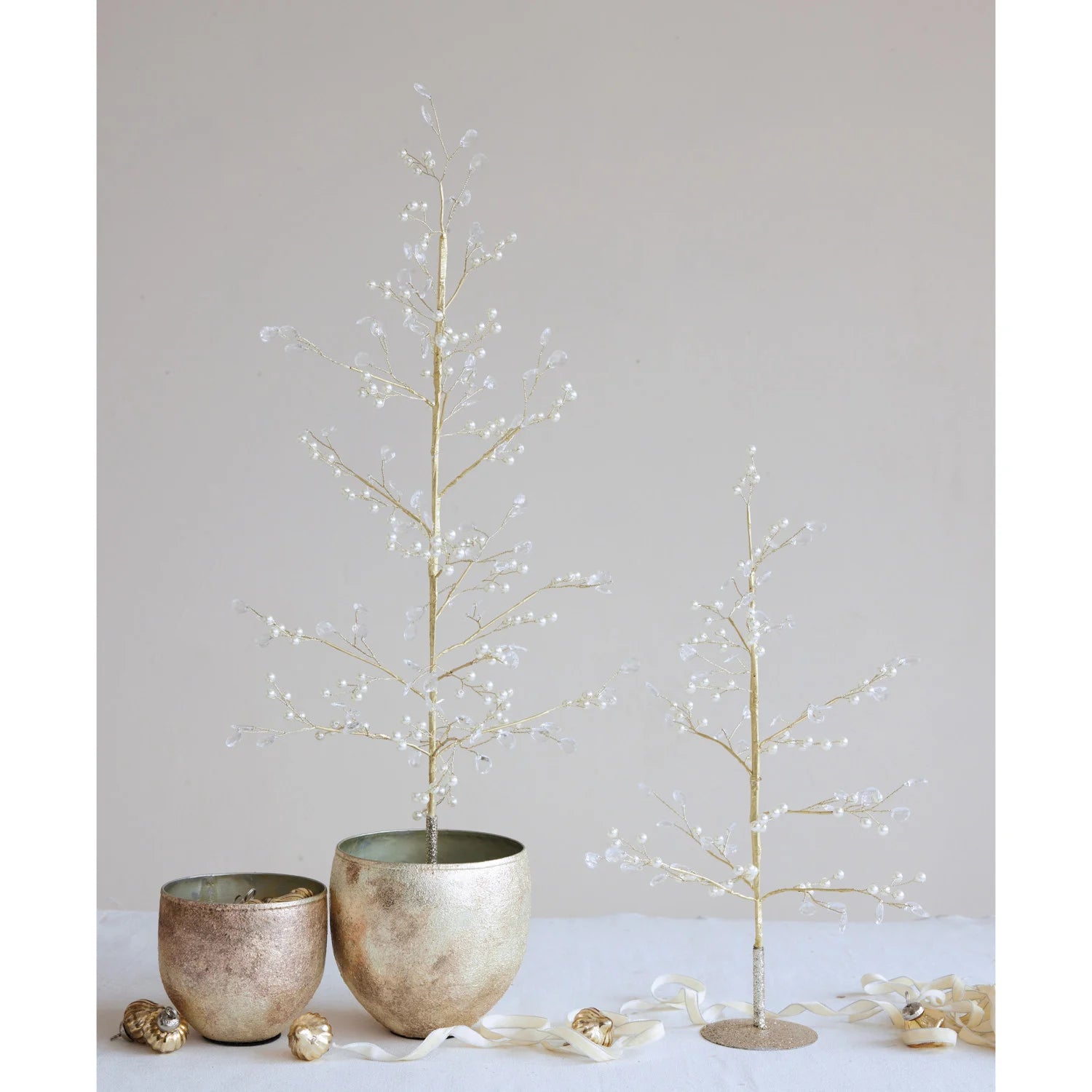 Faux Pearl, Acrylic Jewel & Metal Wire Tree with Glitter Base