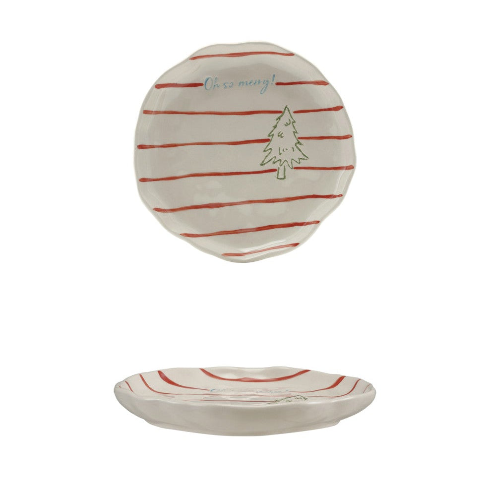 Organic Shaped Striped Plate with Wax Relief Tree