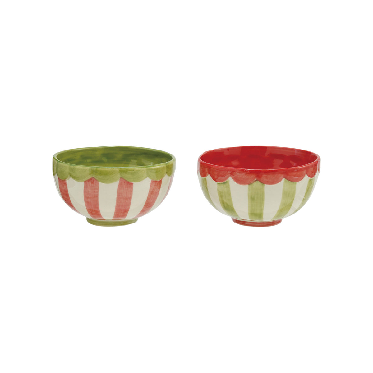 Stoneware Striped Bowl with Scalloped Rim