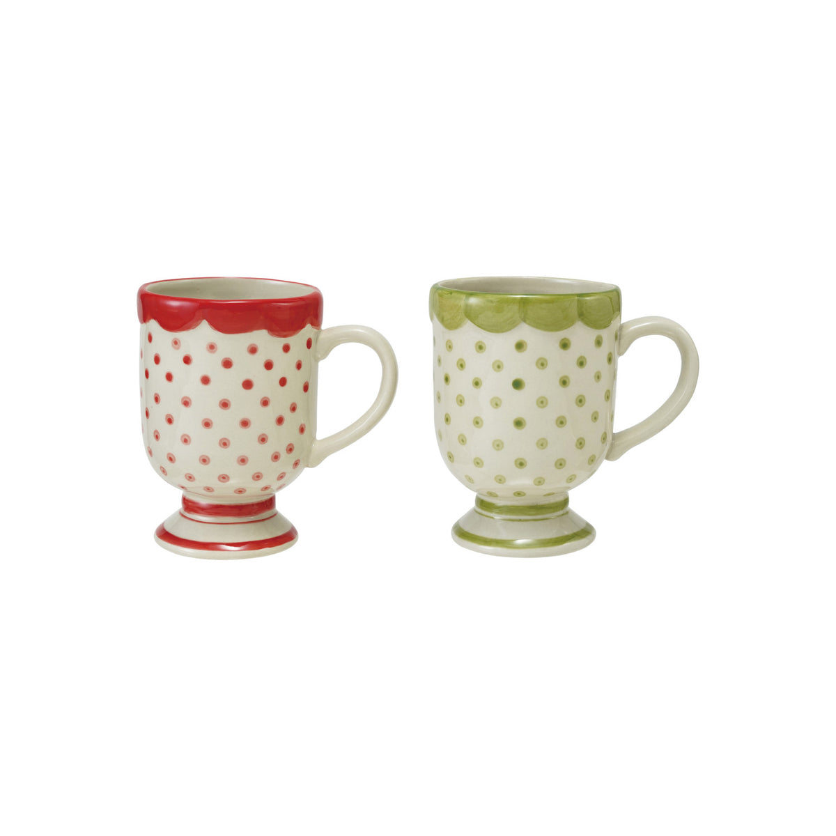 Stoneware Footed Mug with Polka Dots, Stripes & Scalloped Rim
