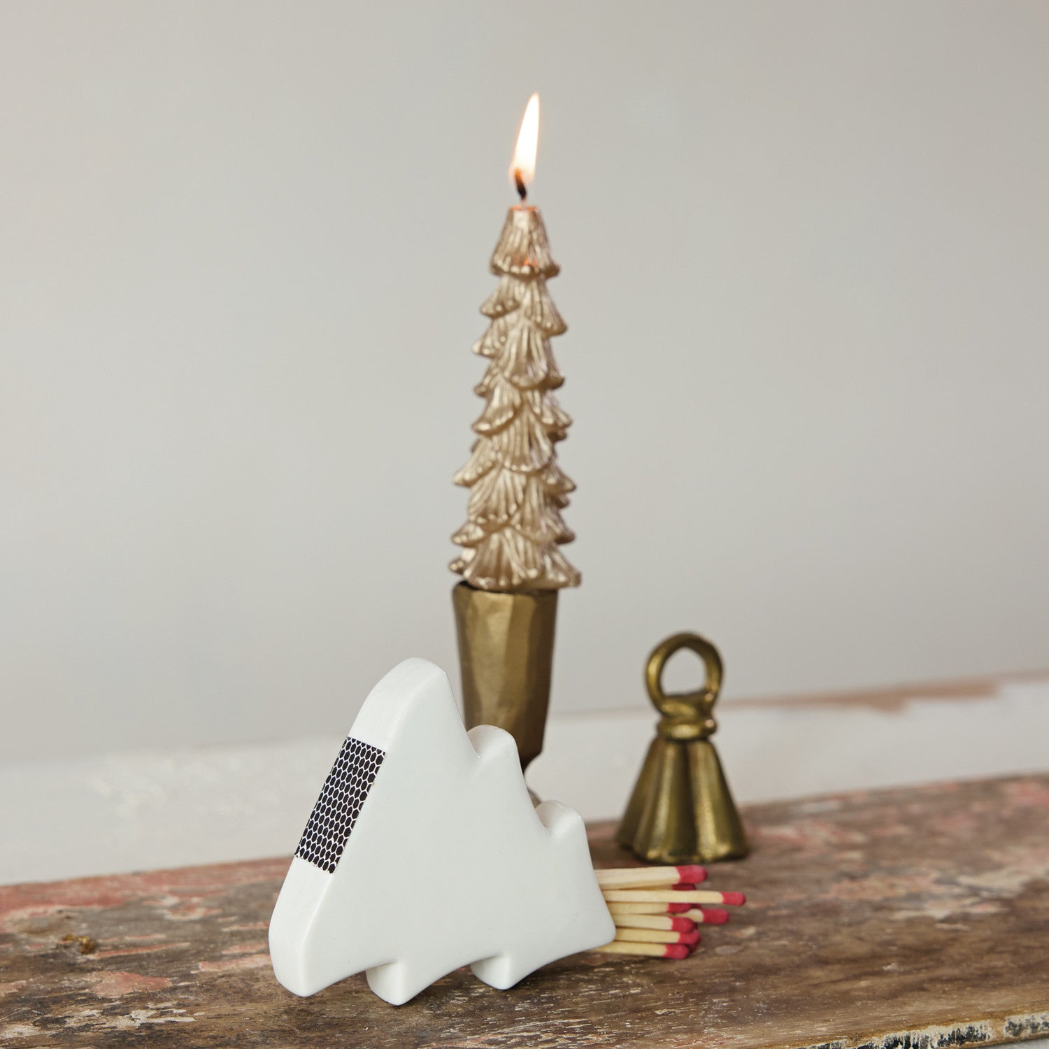 Stoneware Tree Shaped Match Holder with Striker