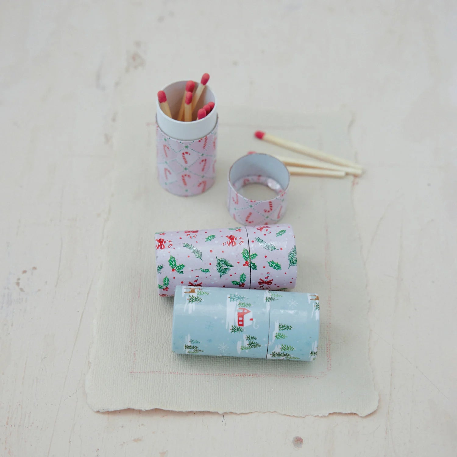 Safety Matches in Tube Matchbox with Holiday Pattern