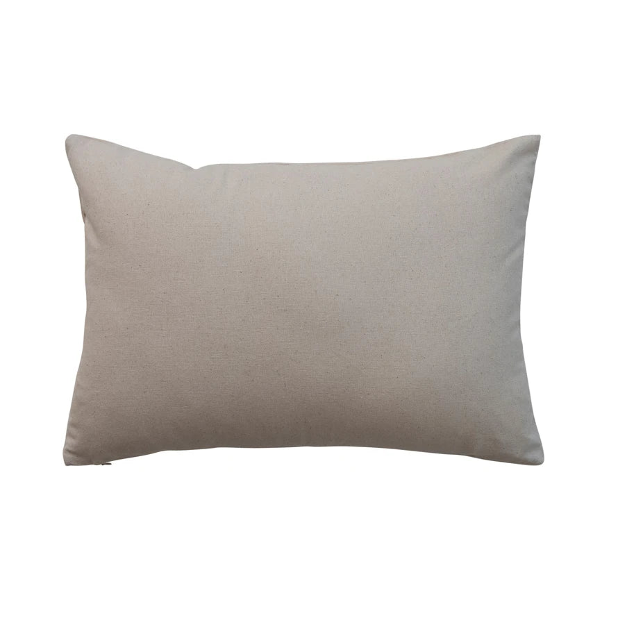 Cotton Velvet Lumbar Pillow with Snowflakes, Embroidery, Beads & Cotton Back