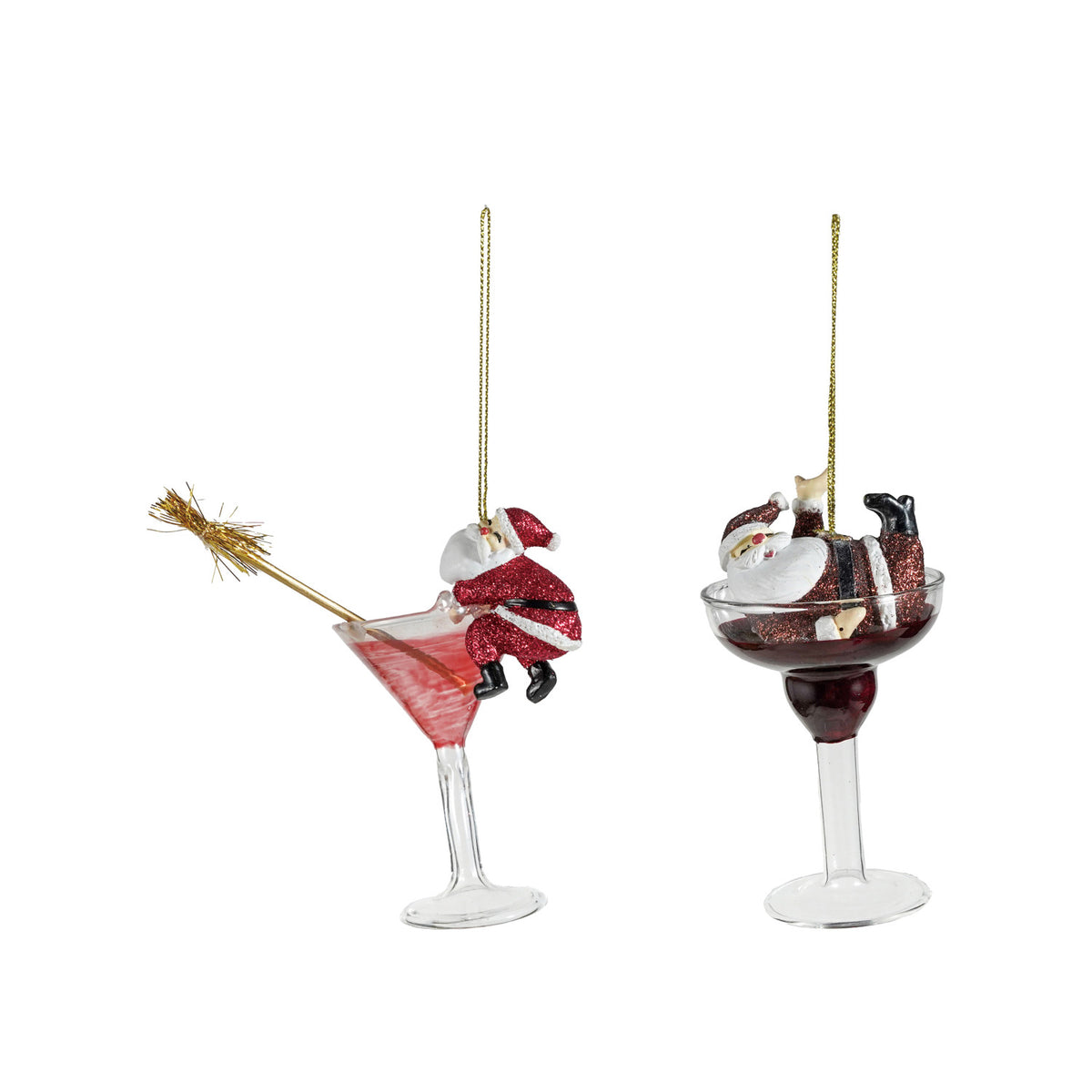 Tipsy Santa Glass Cocktail Ornament